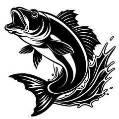 fish vector, tattoo, vector, fish, illustration, animal, tribal, design, A large bass fish breaking