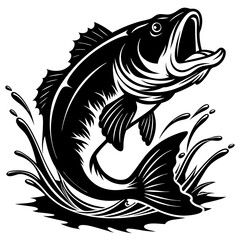 fish vector, tattoo, vector, fish, illustration, animal, tribal, design, A large bass fish breaking