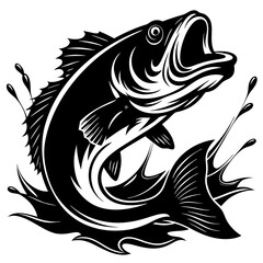fish vector, tattoo, vector, fish, illustration, animal, tribal, design, A large bass fish breaking