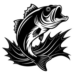 fish vector, tattoo, vector, fish, illustration, animal, tribal, design, A large bass fish breaking