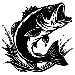 fish vector, tattoo, vector, fish, illustration, animal, tribal, design, A large bass fish breaking