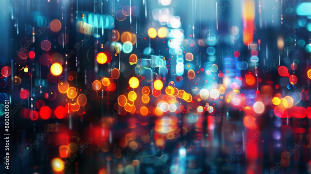Leinwandbilder a blurred cityscape at night with colorful lights creating a bokeh effect.