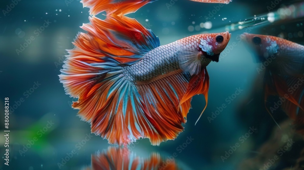 Aufkleber a betta fish flaring its fins aggressively in response to its reflection.