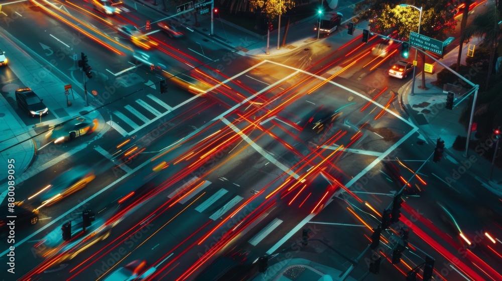 Aufkleber A busy intersection with red and green traffic lights guiding vehicle movement.