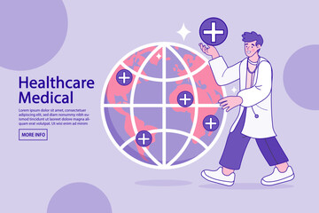 Medical Tourism Concept. online doctor service. insurance metaphor. healthcare and world. health day with globe.