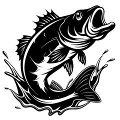 A large bass fish, fish, vector, tattoo, illustration, animal, tribal, sea, black, design