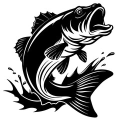 A large bass fish, fish, vector, tattoo, illustration, animal, tribal, sea, black, design