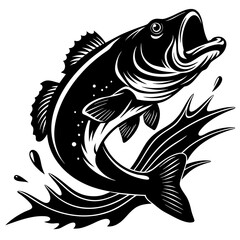 A large bass fish, fish, vector, tattoo, illustration, animal, tribal, sea, black, design
