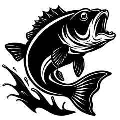 A large bass fish, fish, vector, tattoo, illustration, animal, tribal, sea, black, design