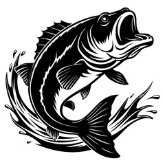 A large bass fish, fish, vector, tattoo, illustration, animal, tribal, sea, black, design