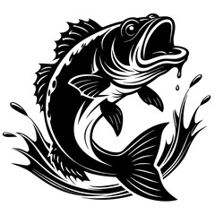 A large bass fish, fish, vector, tattoo, illustration, animal, tribal, sea, black, design