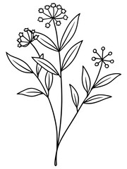 set of black and white flowers vector line art