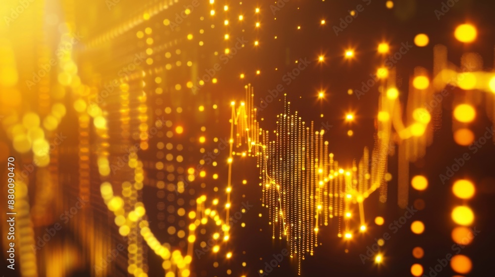 Poster a close-up of a gold price graph on a digital screen showing fluctuations over time.