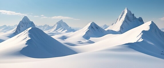 Fototapeta premium Snow covered mountains under a clear blue sky, showcasing pristine winter beauty Ideal for winter landscapes, nature photography, and adventure concepts