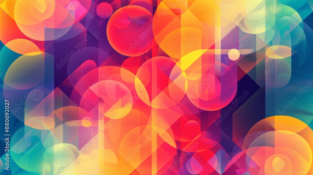 Poster vibrant, multicolored geometric shapes forming an intricate pattern against a gradient background. g
