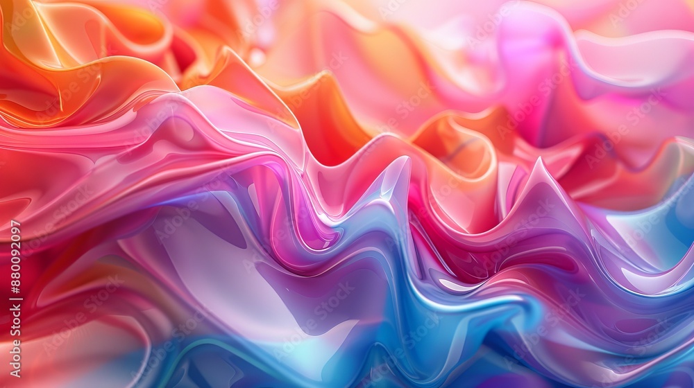 Poster smooth, fluid like 3d shapes intertwining in a dynamic dance of color and light. generative ai