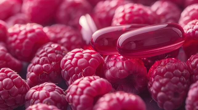 Detailed View of Raspberry Ketones Capsules, Nutritional Supplement for Wellness and Fitness