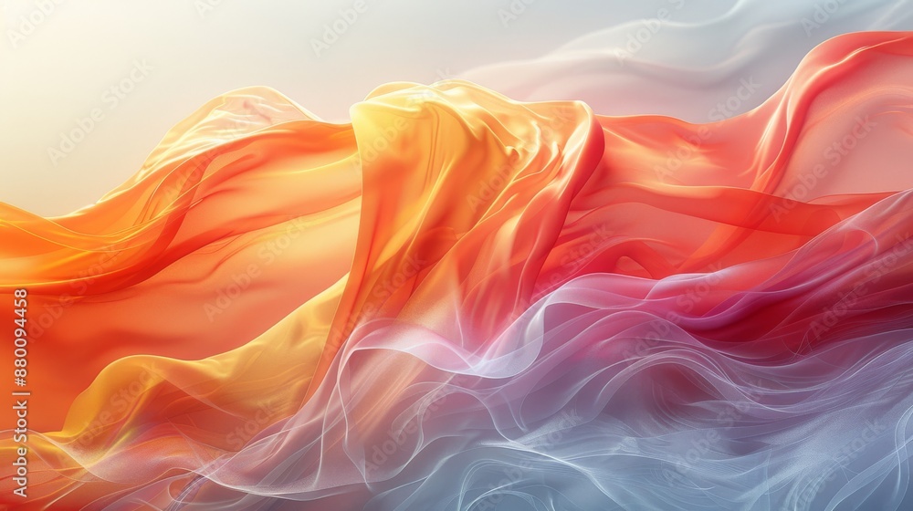 Poster wavy, ribbon like structures flowing gracefully across the scene, creating a sense of movement gener