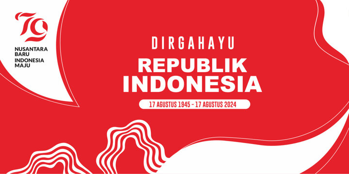 Happy 79th Indonesian Independence Day, translation Happy Anniversary of the Republic of Indonesia with the slogan Nusantara Baru Indonesia Maju, 17 August 2024, vector illustration
