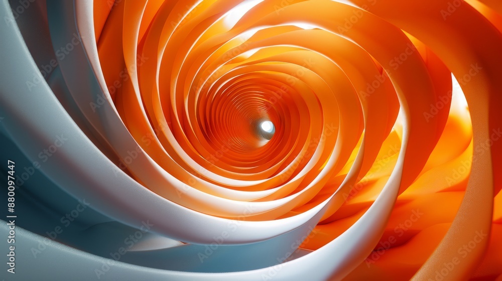 Poster spiraling 3d forms converging towards a central point, evoking a sense of infinity and depth. genera
