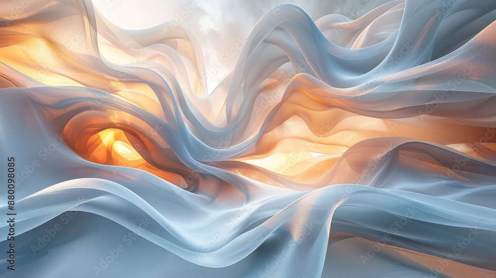 Poster layered, translucent surfaces intersecting and overlapping, creating a captivating interplay of ligh