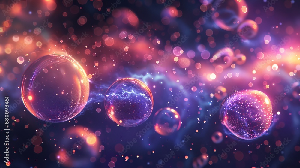 Poster floating orbs of varying sizes, illuminated from within, creating a dreamy and ethereal atmosphere g