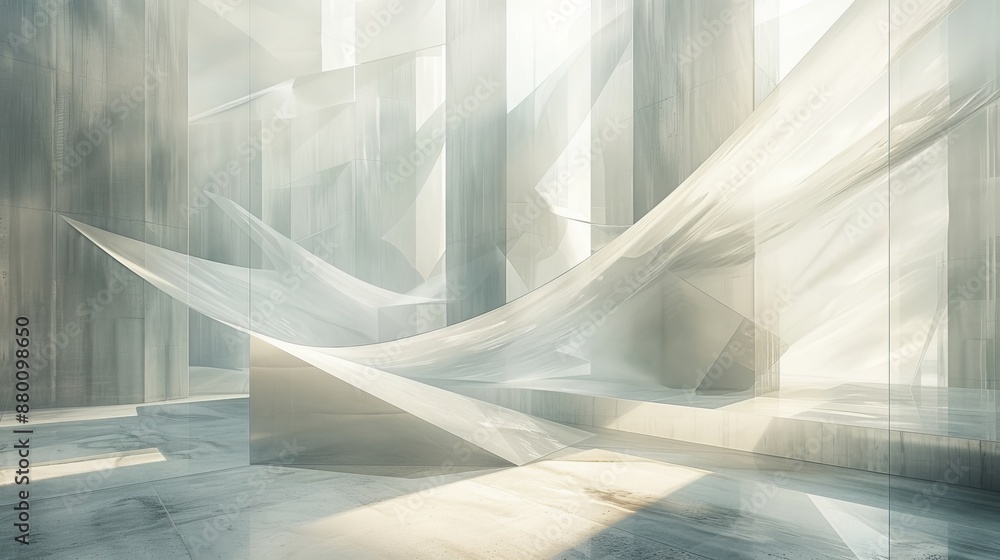Poster layered, translucent surfaces intersecting and overlapping, creating a captivating interplay of ligh