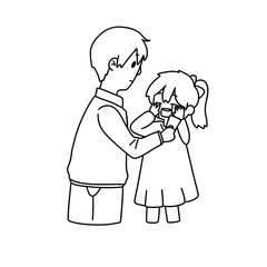 A man is comforting a little girl