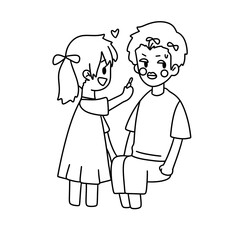 A boy and a girl are drawing on each other's faces