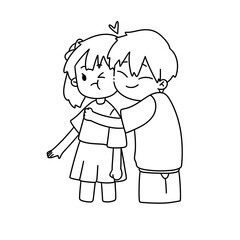 A boy and a girl are hugging each other
