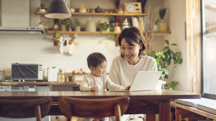 Fototapeta premium Remote Work with Kids 子供と一緒にリモートワーク