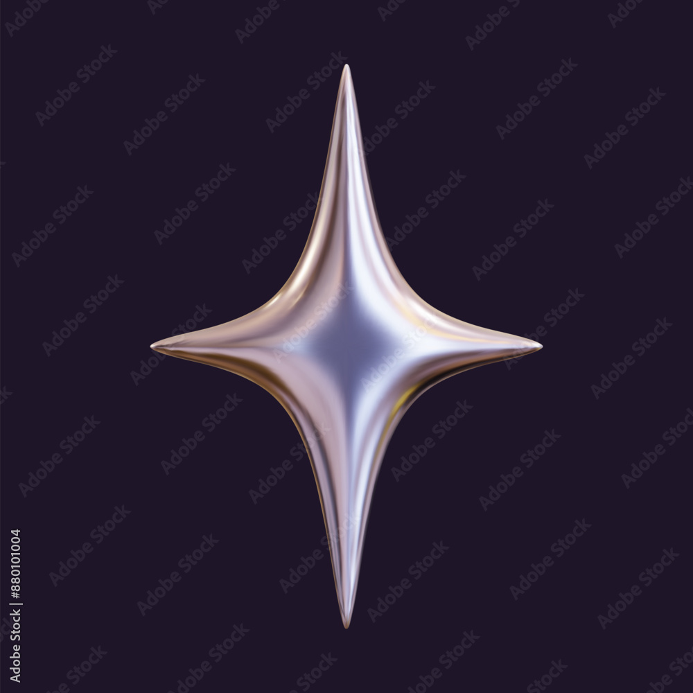 Wall mural 3d holographic star with a reflective sheen. chrome metallic design element with a retro futuristic 