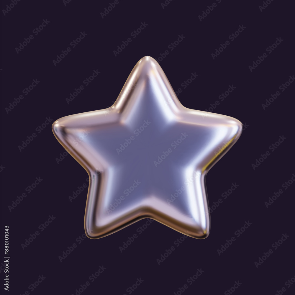 Wall mural 3d holographic star with a reflective sheen. chrome metallic design element with a retro futuristic 