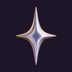 Fototapeta premium 3D holographic star with a reflective sheen. Chrome metallic design element with a retro futuristic aesthetic, isolated.