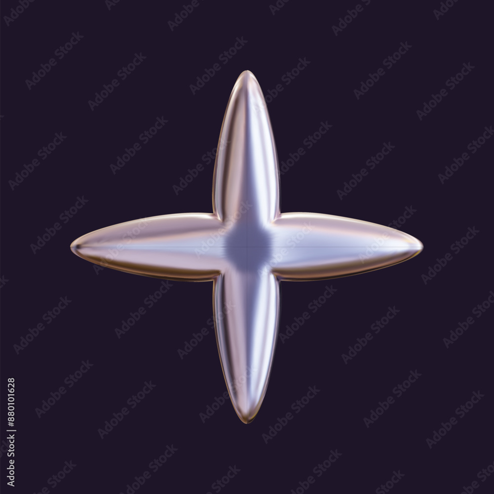 Wall mural 3d holographic star with a reflective sheen. chrome metallic design element with a retro futuristic 