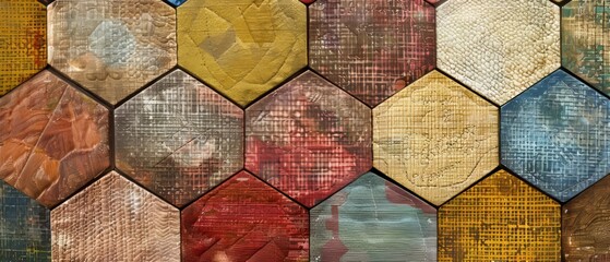 Panoramic close-up, high detail scan of hexagon quilt texture, Generative AI