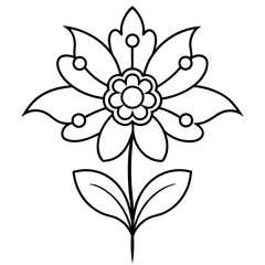 Pattern ornament element flower Russian folk style Line art vector illustration