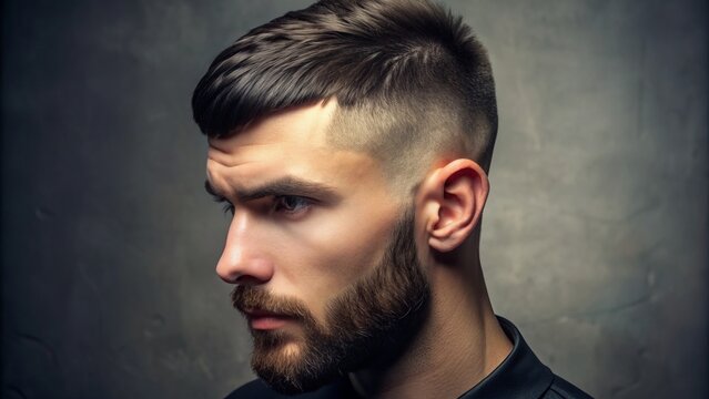 Full head hairstyle of a man with a Caesar cut.