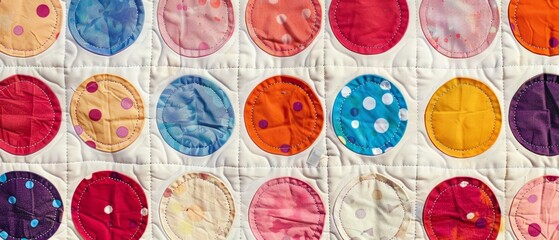 Panoramic close-up, high detail scan of polka dot quilt texture, Generative AI