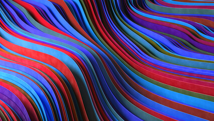 Abstract Pattern Layers of Blue and Purple Colorful Undulating Waves Cloth 3D Rendering
