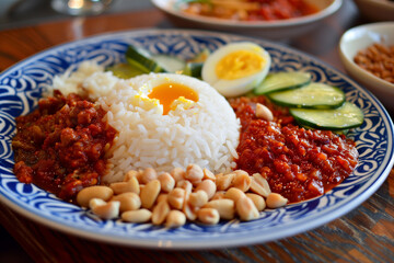 Nasi Lemak with Sambal, Peanuts, and Egg
