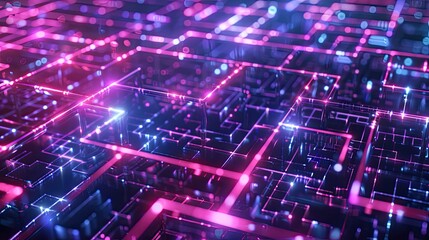 Glowing Purple Circuitry With Blue Highlights