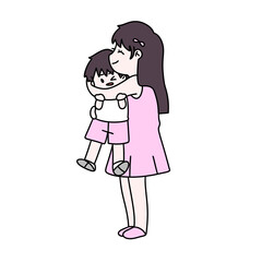 A woman is holding a child in her arms