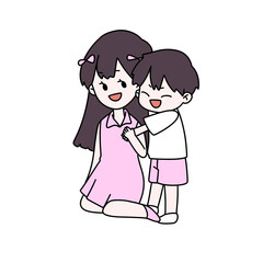 A woman and a child are hugging each other