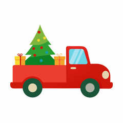 Christmas and New Year Festive Pickup Truck Vector art Illustration