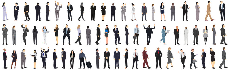 business set full isolated businessman and businesswomen people set