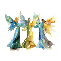 Hark! The Herald Angels Sing watercolor illustration isolated on transparent. Christmas png file for art work.
