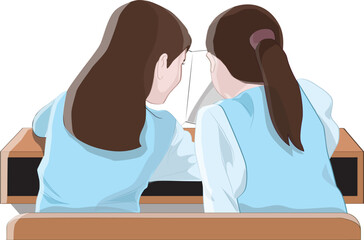 Fototapeta premium two schoolgirls chatting in classroom during lesson