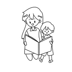 A woman is reading a book to a child