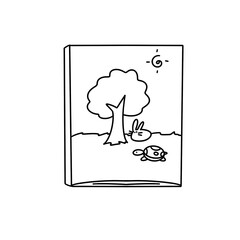 A tree with a rabbit and a turtle under it